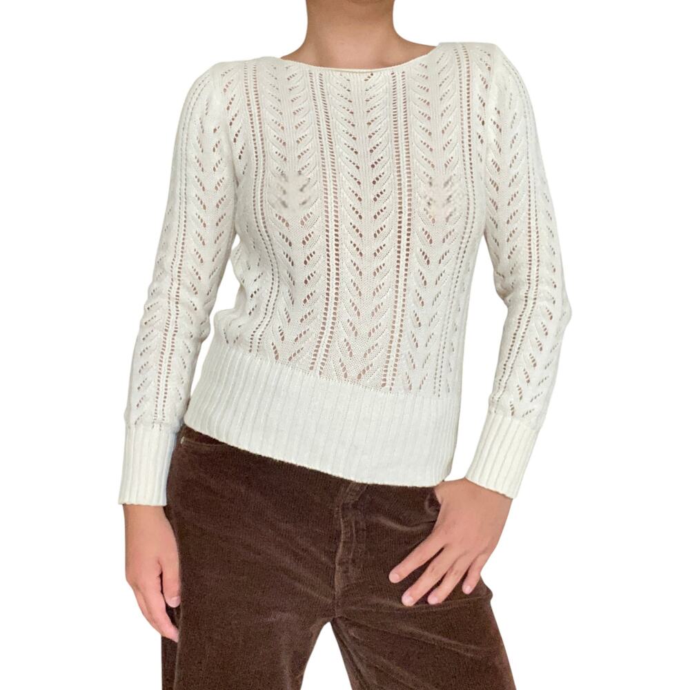 Vintage Cotton Long Sleeve Lightweight Knit Sweater Small 90s Cottagecore